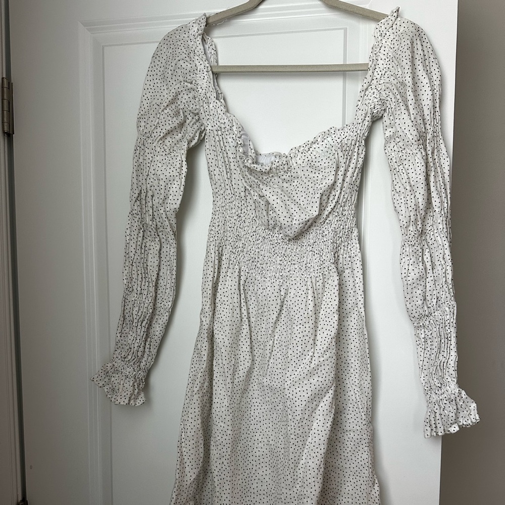 Sleeper Atlanta Linen Dress White with Black Polka Dots